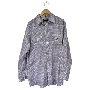 White Horse Men's Western Pearl Snap Purple Plaid Shirt Long Sleeve Size XL